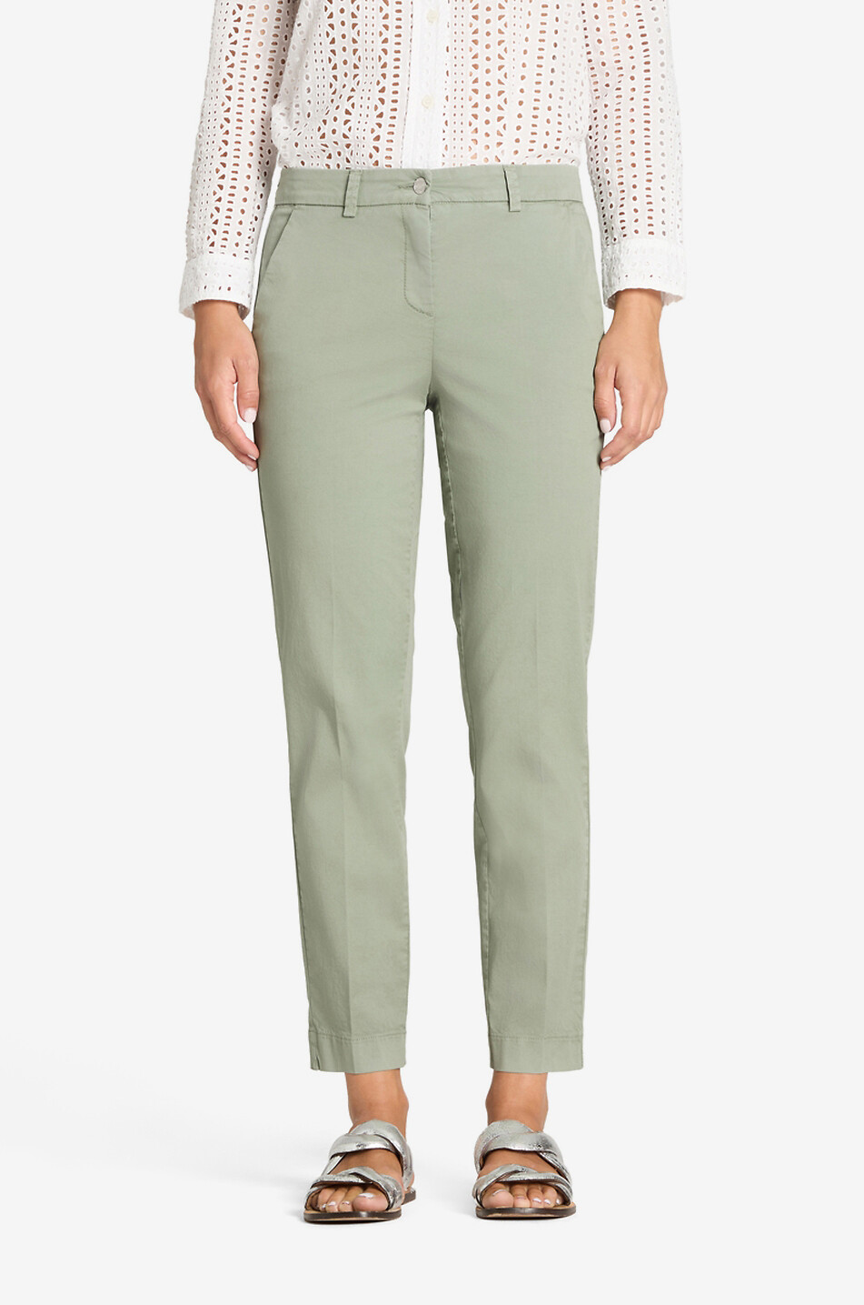 CAMBIO Karina cropped straight cotton gabardine chino trousers Women GREEN 3