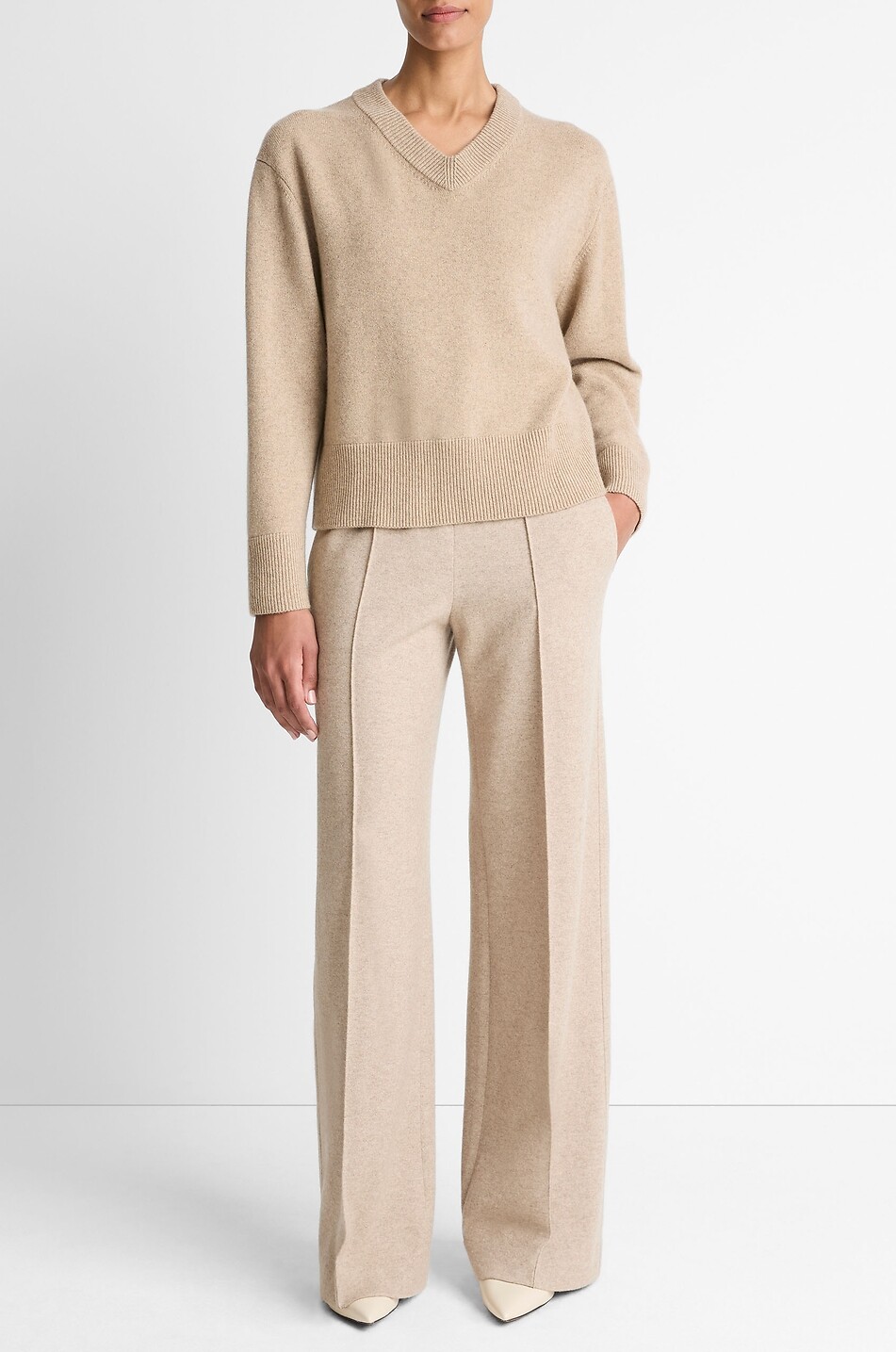 VINCE Weiter Pullover mit V-Ausschnitt aus Wolle und Kaschmir Damen BEIGE 3