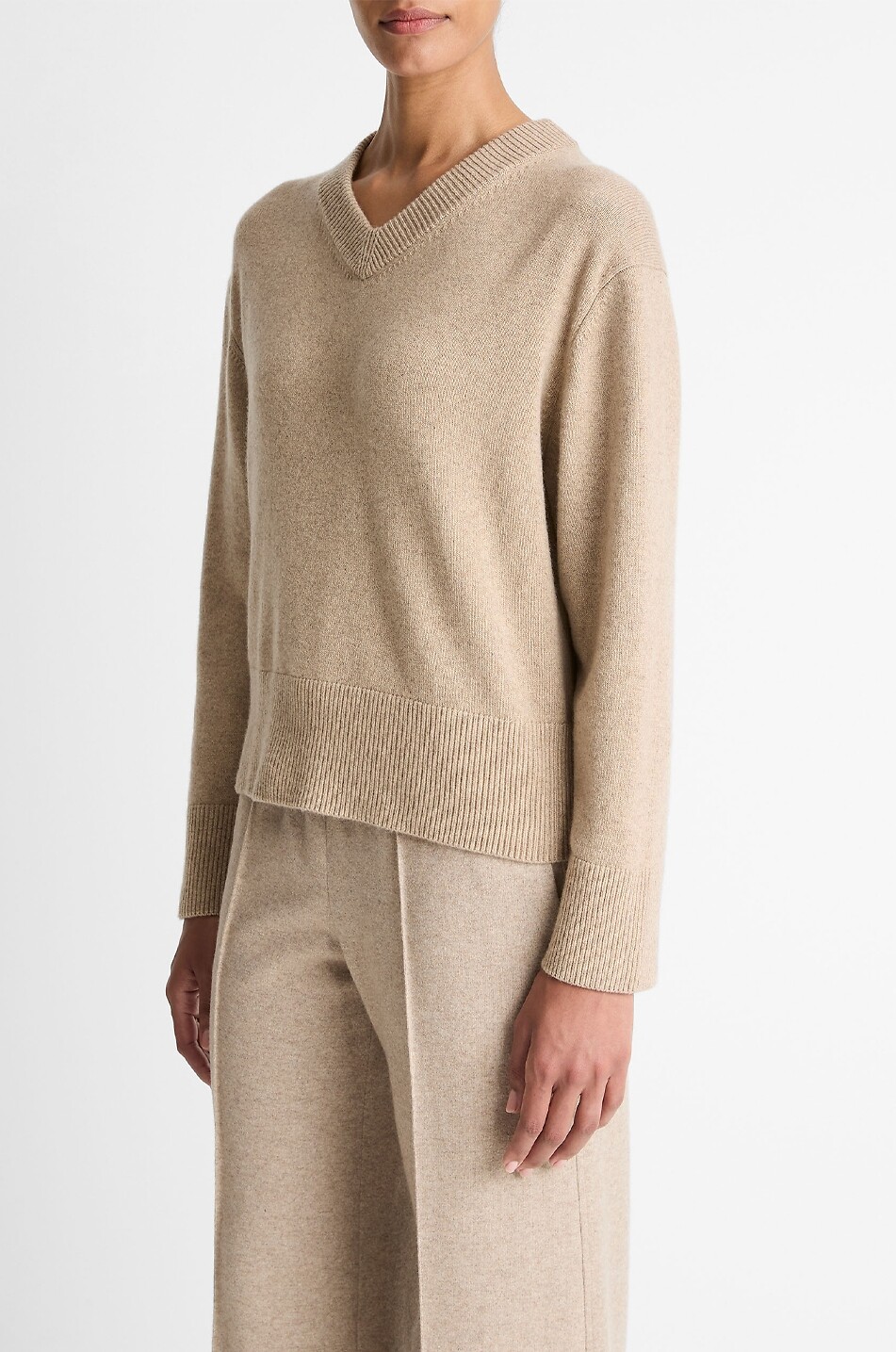 VINCE Weiter Pullover mit V-Ausschnitt aus Wolle und Kaschmir Damen BEIGE 4