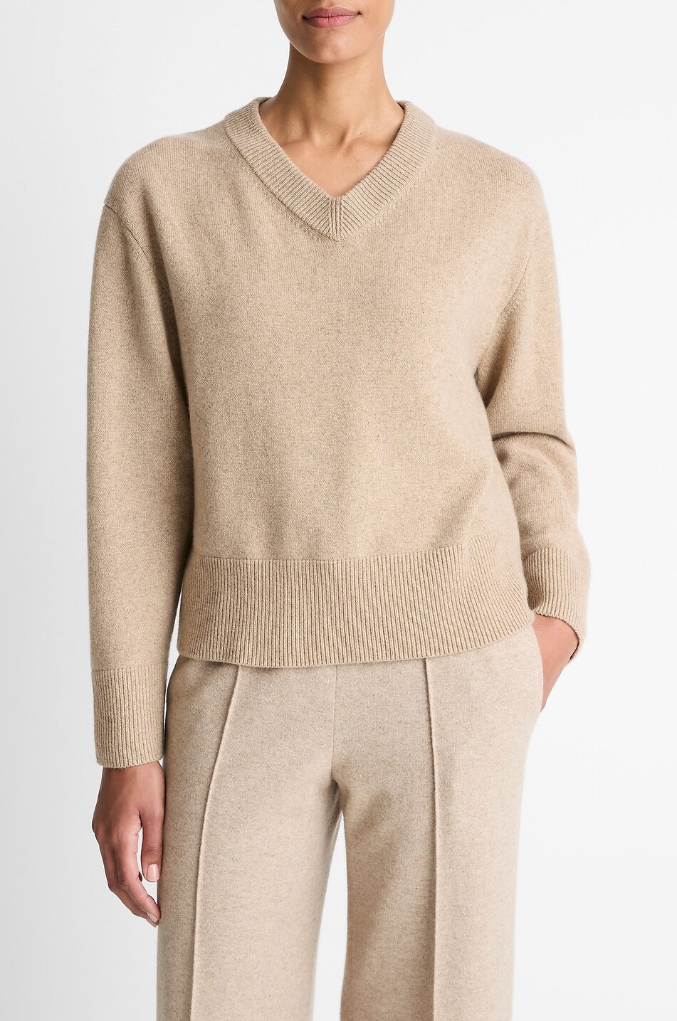 VINCE Weiter Pullover mit V-Ausschnitt aus Wolle und Kaschmir Damen BEIGE 5