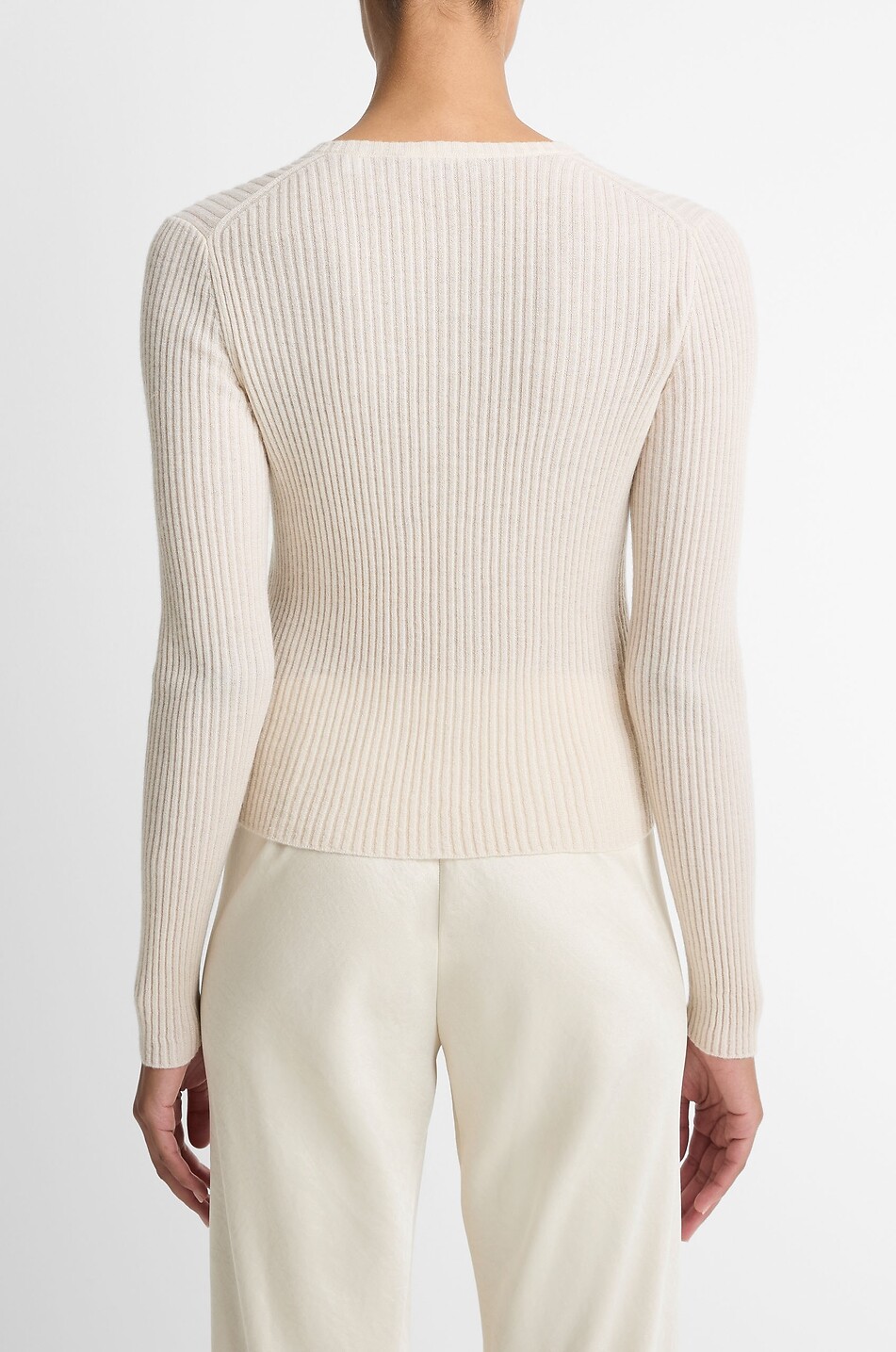 VINCE Cashmere and silk rib knit fine-gauge button-down cardigan Women EGGSHELL 3