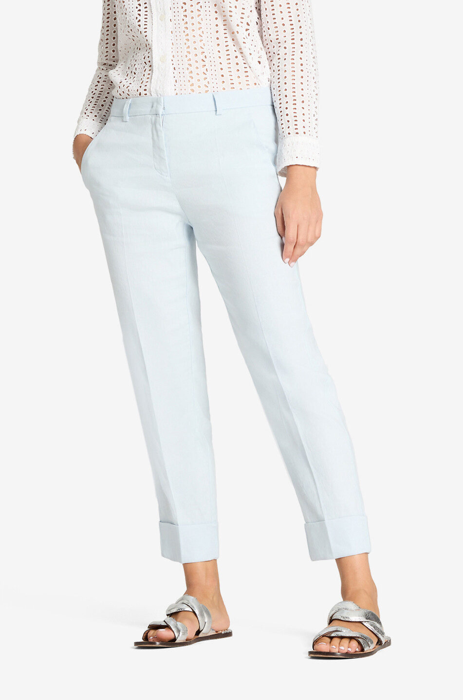 CAMBIO Krystal linen and cotton cropped carrot trousers Women LIGHT BLUE 3