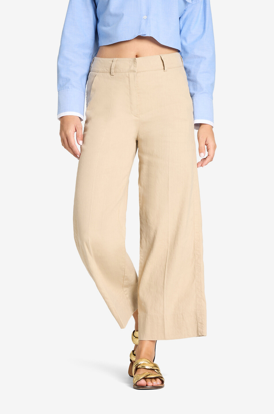 CAMBIO Cara wide-leg cotton and linen trousers Women BEIGE 3