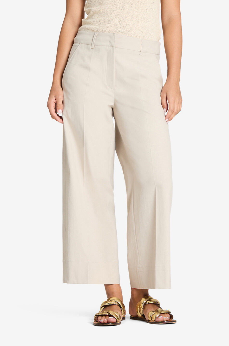CAMBIO Cara cotton-effect cropped wide-leg trousers Women Light beige 3