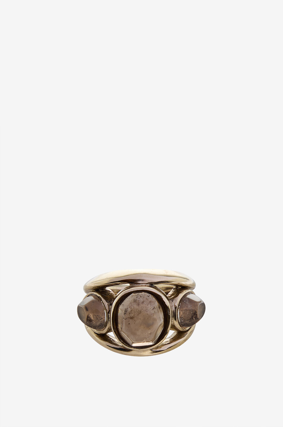 Bague en bronze plaqué or et quartz fumés