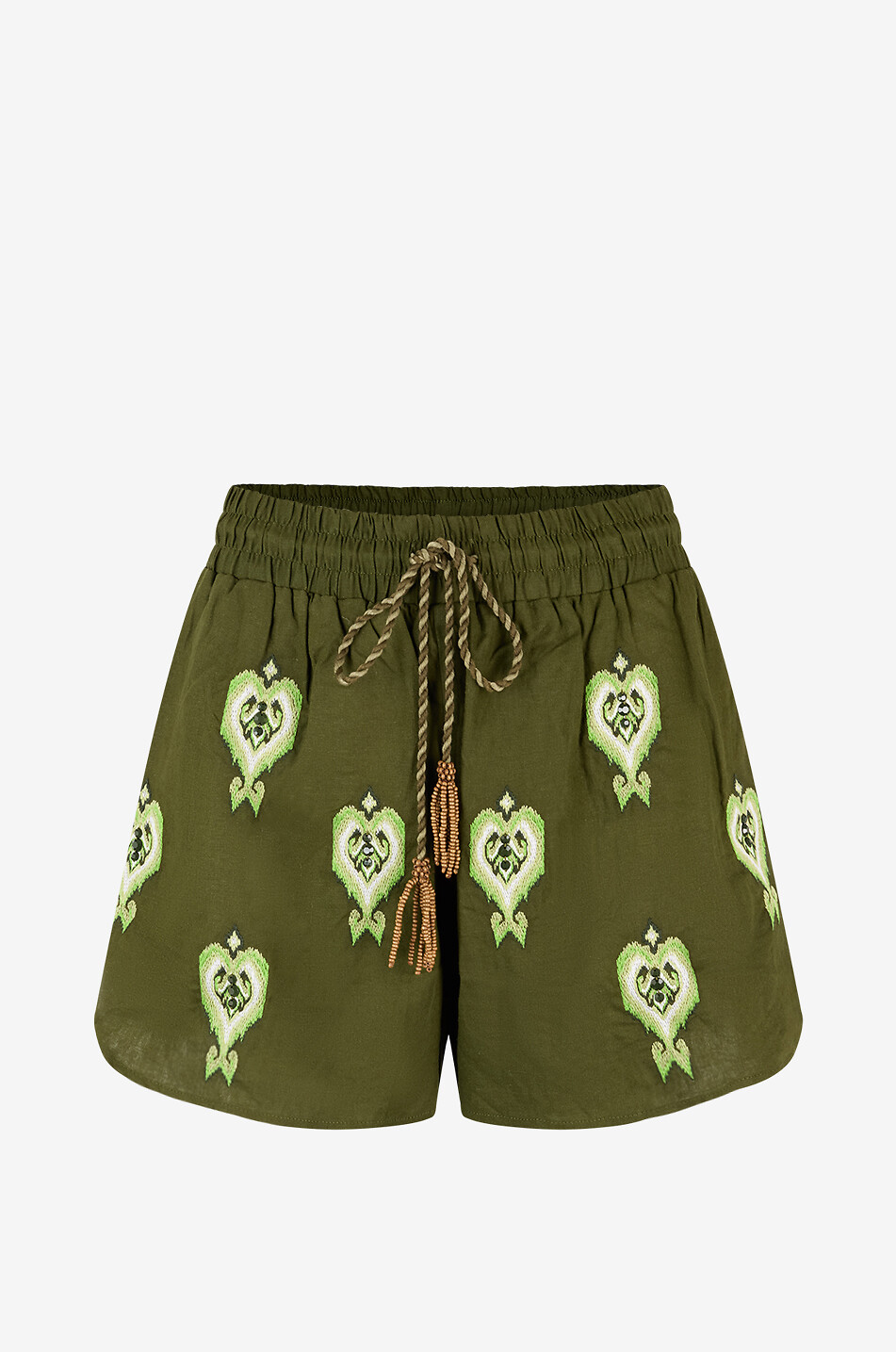 FARM RIO Short brodé en lin et viscose Heart Tapestry Femme VERT 1