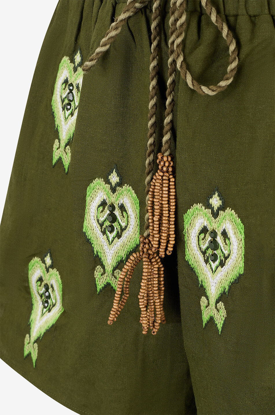 FARM RIO Short brodé en lin et viscose Heart Tapestry Femme VERT 3