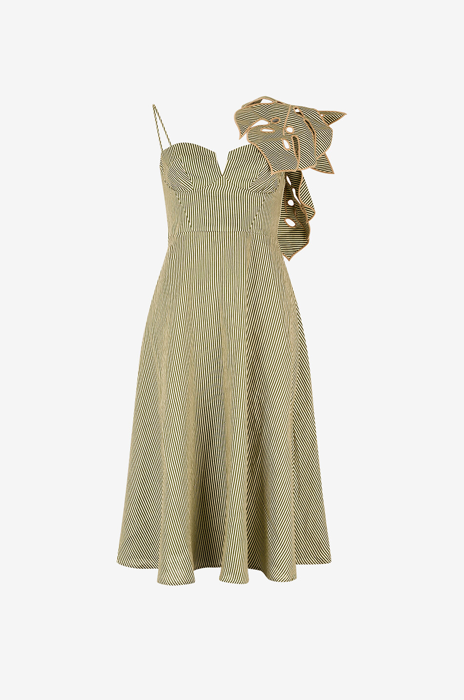 Striped Monstera linen midi sundress