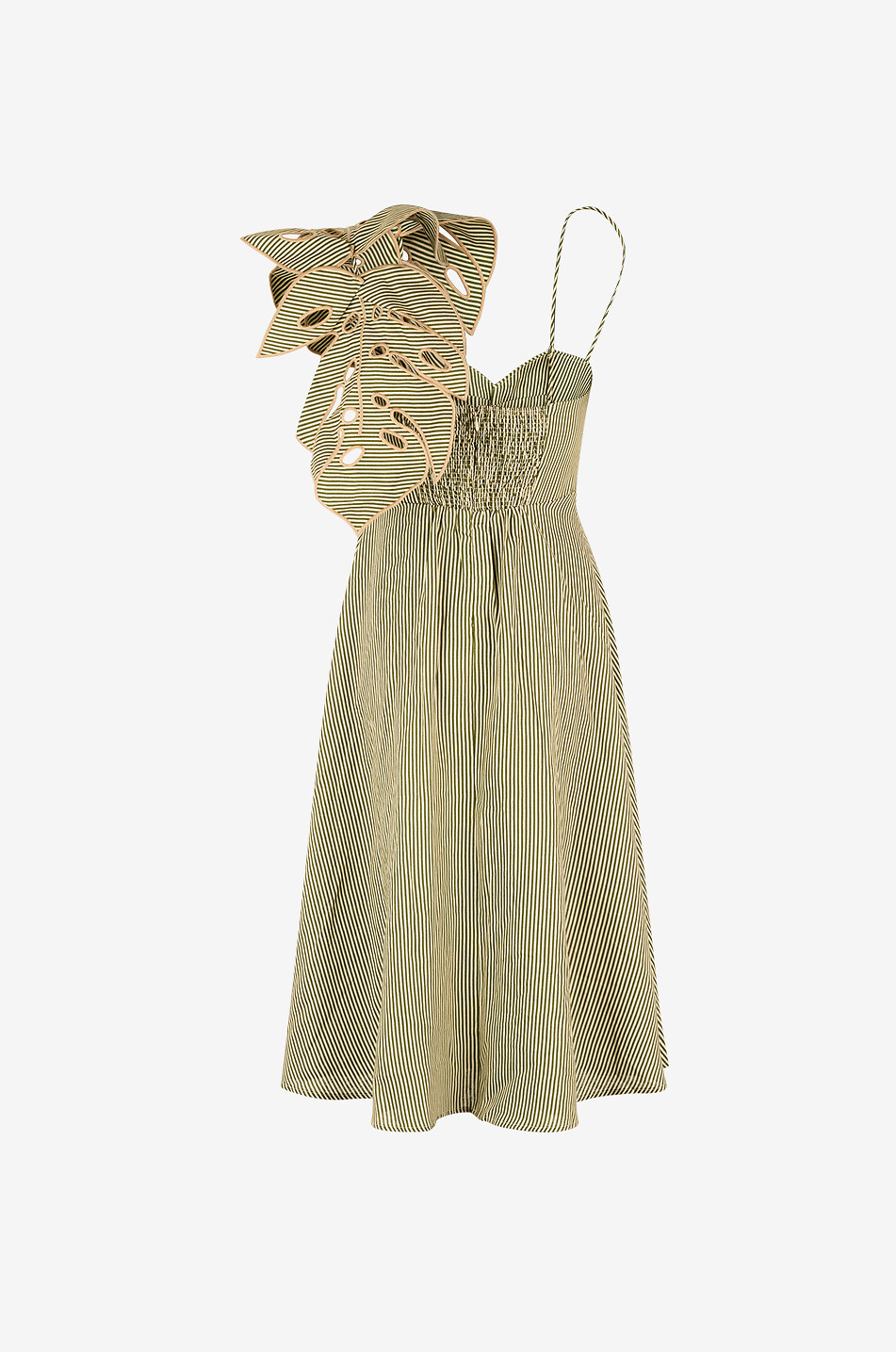 FARM RIO Striped Monstera linen midi sundress Women LIGHT GREEN 2
