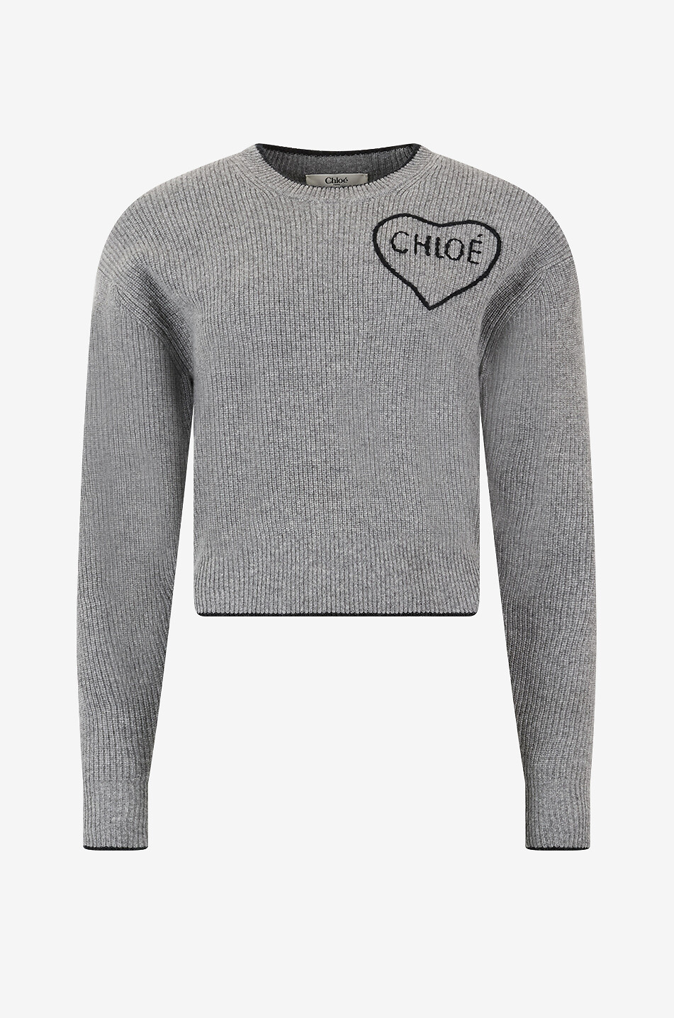 CHLOE Pull ajusté à col rond en laine et cachemire Chloé Encoeur Femme GRIS 1
