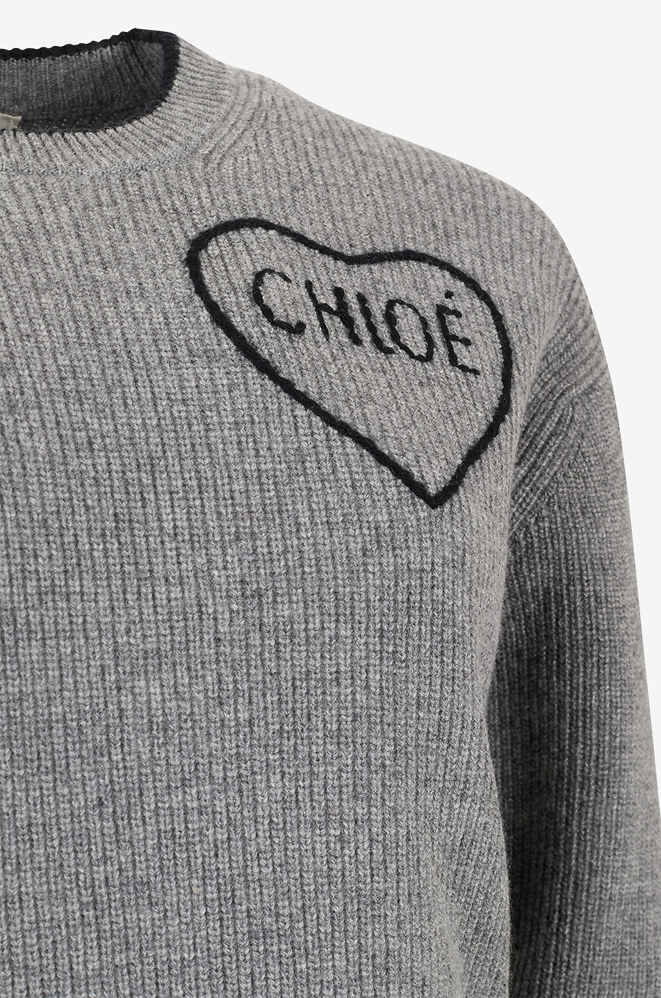 CHLOE Pull ajusté à col rond en laine et cachemire Chloé Encoeur Femme GRIS 3