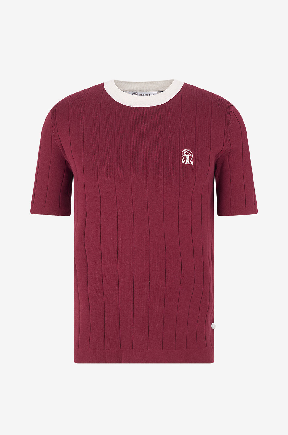 BRUNELLO CUCINELLI Geripptes Kurzarm-Strick-T-Shirt mit Stickerei Solomeo Herren DUNKELROT 1