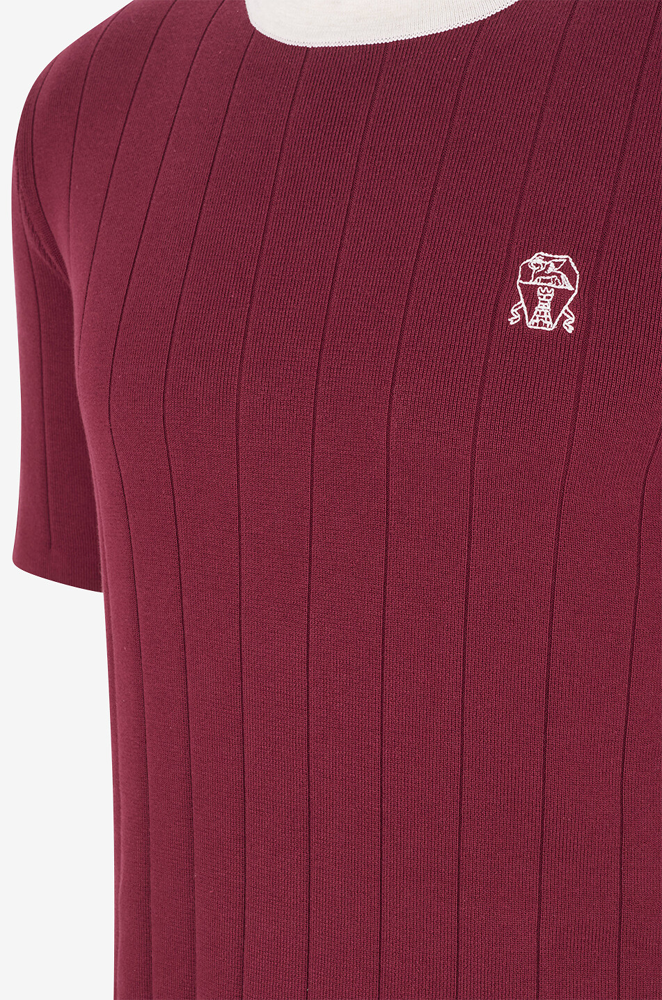 BRUNELLO CUCINELLI Geripptes Kurzarm-Strick-T-Shirt mit Stickerei Solomeo Herren DUNKELROT 3