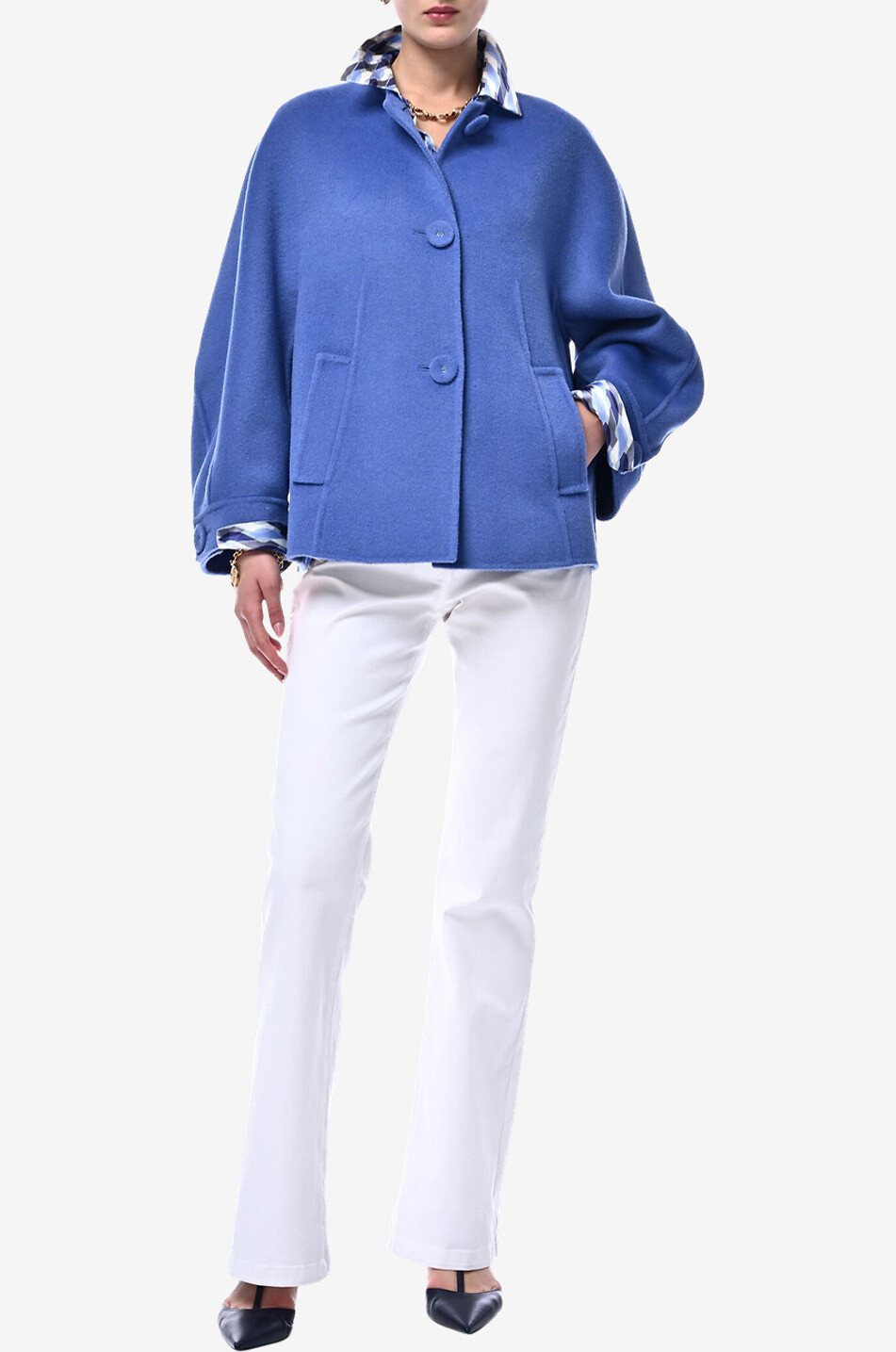 LUISA SPAGNOLI Veste caban en laine feutrée Vigilante Femme BLEU MOYEN 3