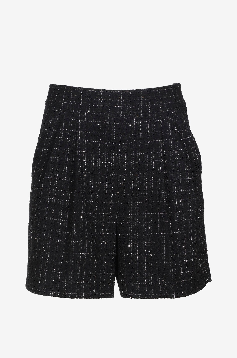 LUISA SPAGNOLI Short en tweed à carreaux et lurex Atomica Femme NOIR 1