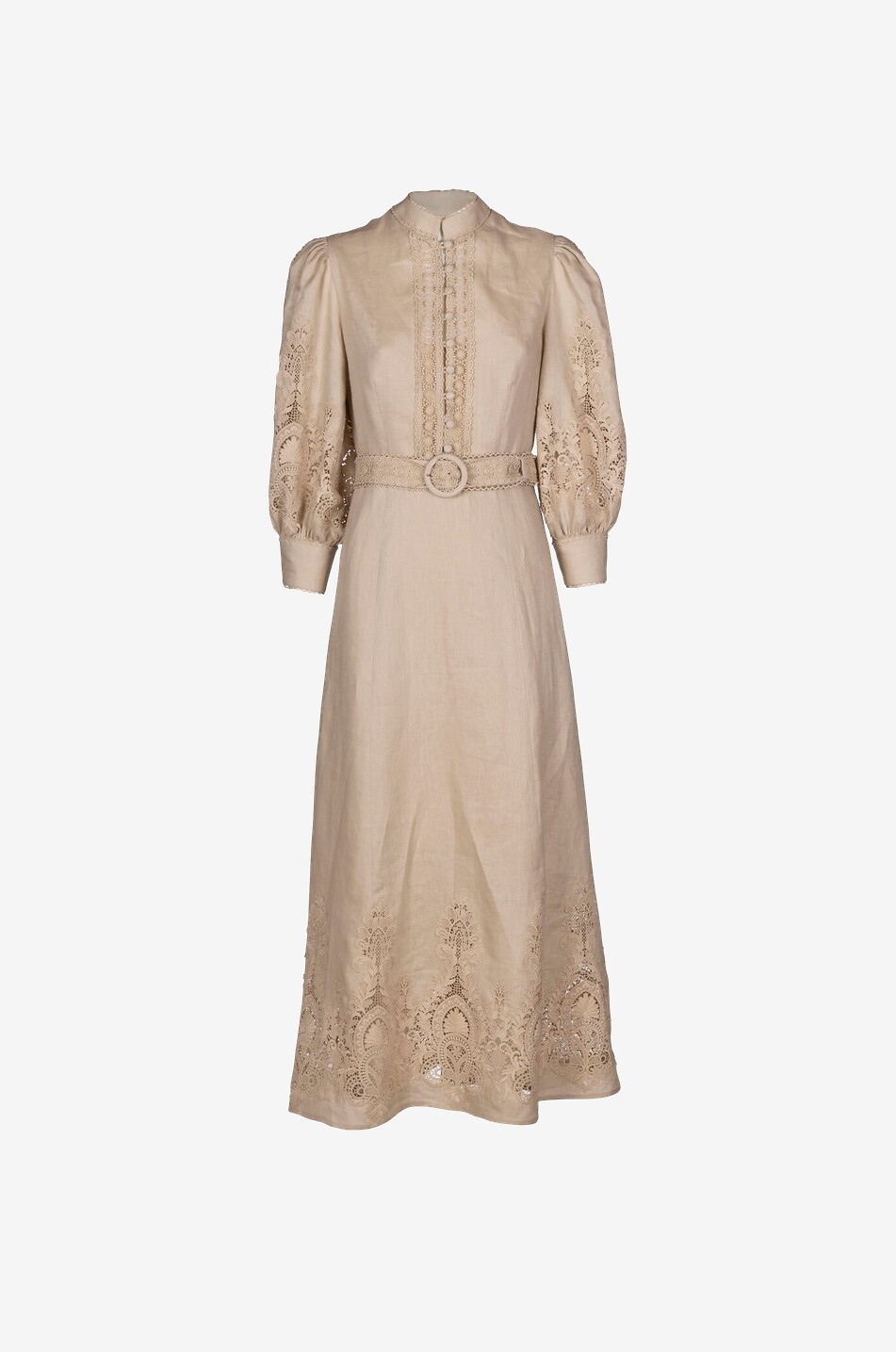 Provina linen puff-sleeved midi dress