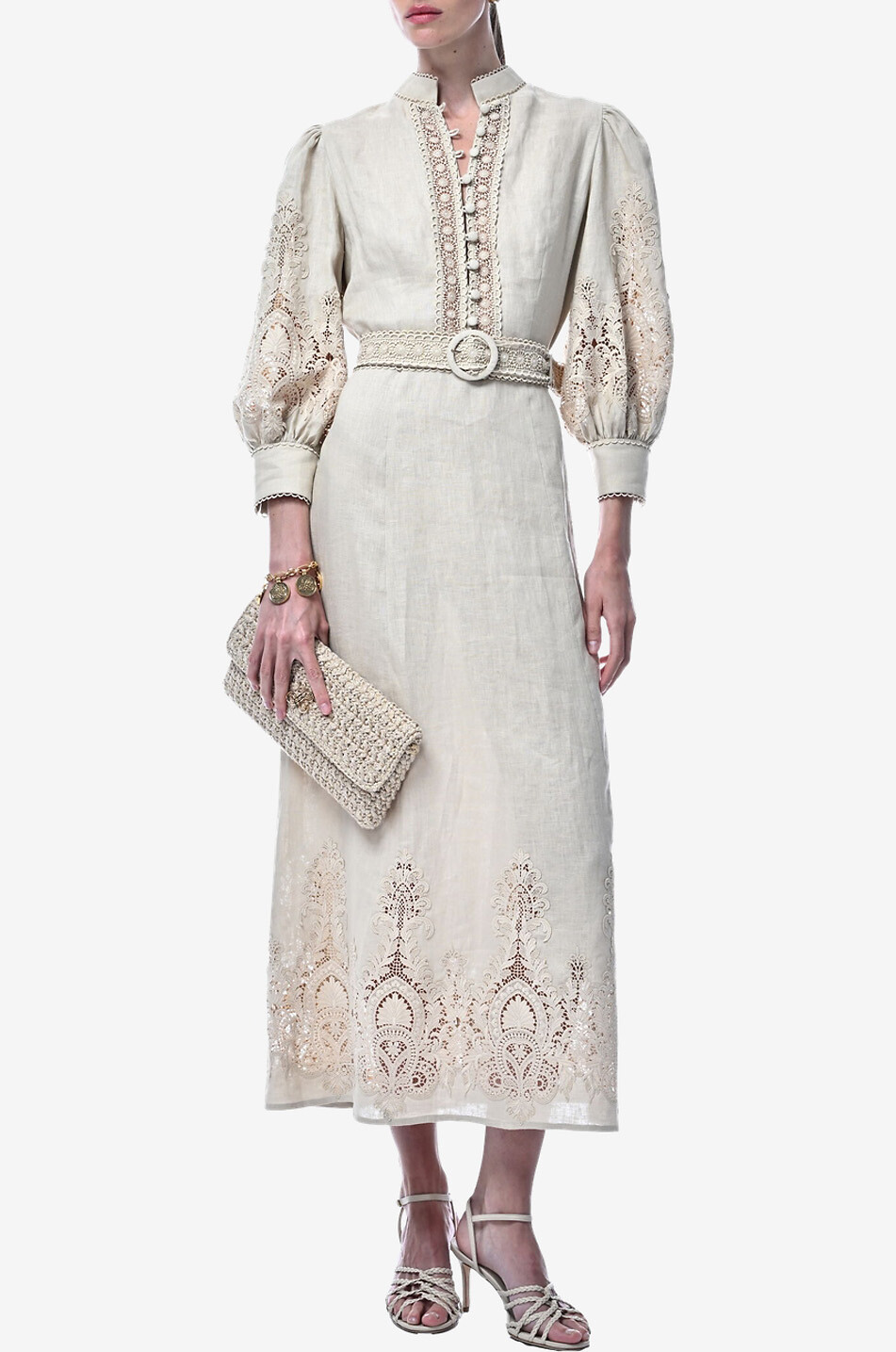 LUISA SPAGNOLI Provina linen puff-sleeved midi dress Women BEIGE 3