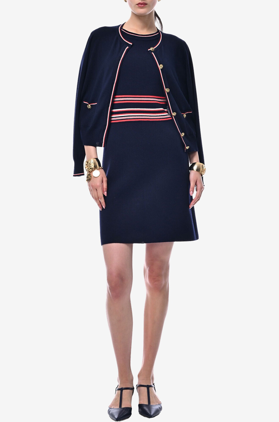 LUISA SPAGNOLI Feiner geknöpfter Cardigan mit Rundhalsausschnitt aus Schurwolle Martorana Damen DUNKELBLAU 3