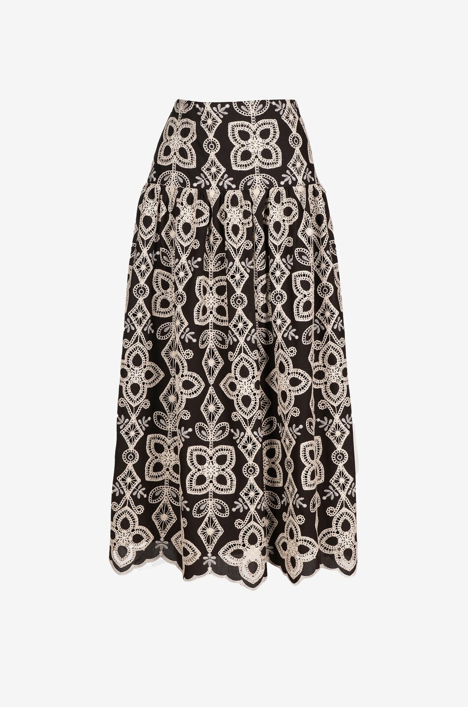 Tabulato midi cotton skirt with openwork embroidery