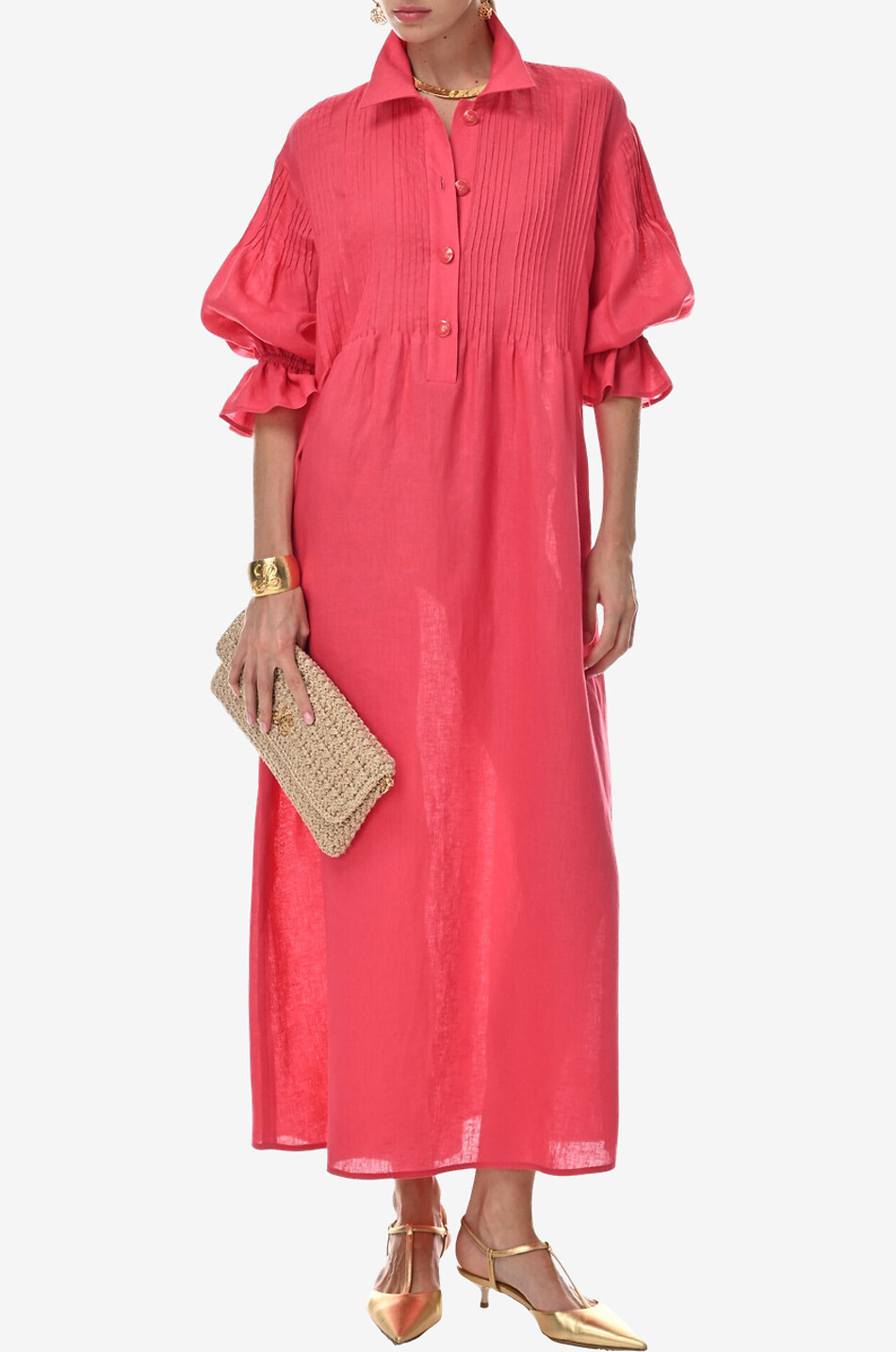 LUISA SPAGNOLI Robe chemise midi à manches bouffantes en lin Pasotto Femme ORANGE 3