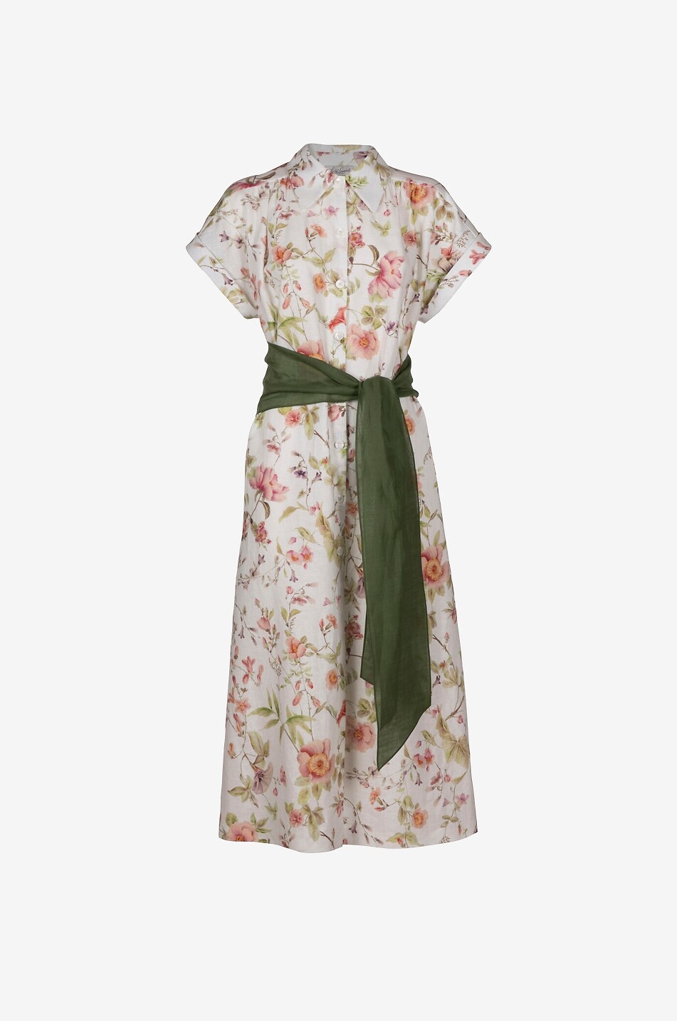 LUISA SPAGNOLI Pilea floral linen and cotton short-sleeved midi shirt dress Women MULTI COLOURED 1