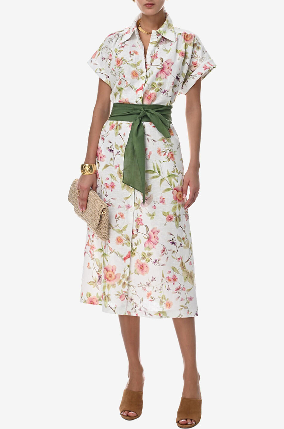 LUISA SPAGNOLI Pilea floral linen and cotton short-sleeved midi shirt dress Women MULTI COLOURED 3