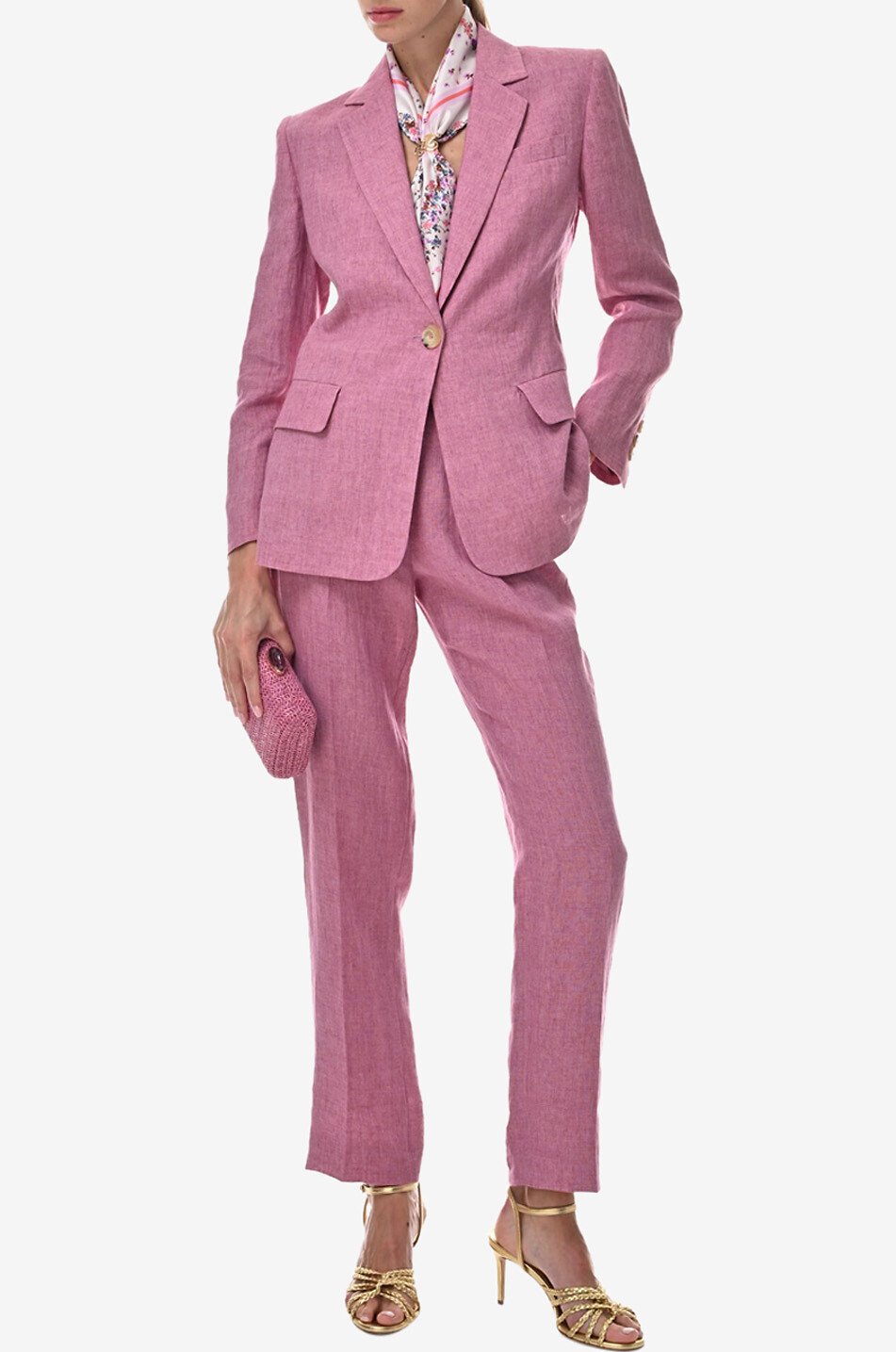 LUISA SPAGNOLI Vetrate fitted linen canvas notch lapel blazer Women PINK 3