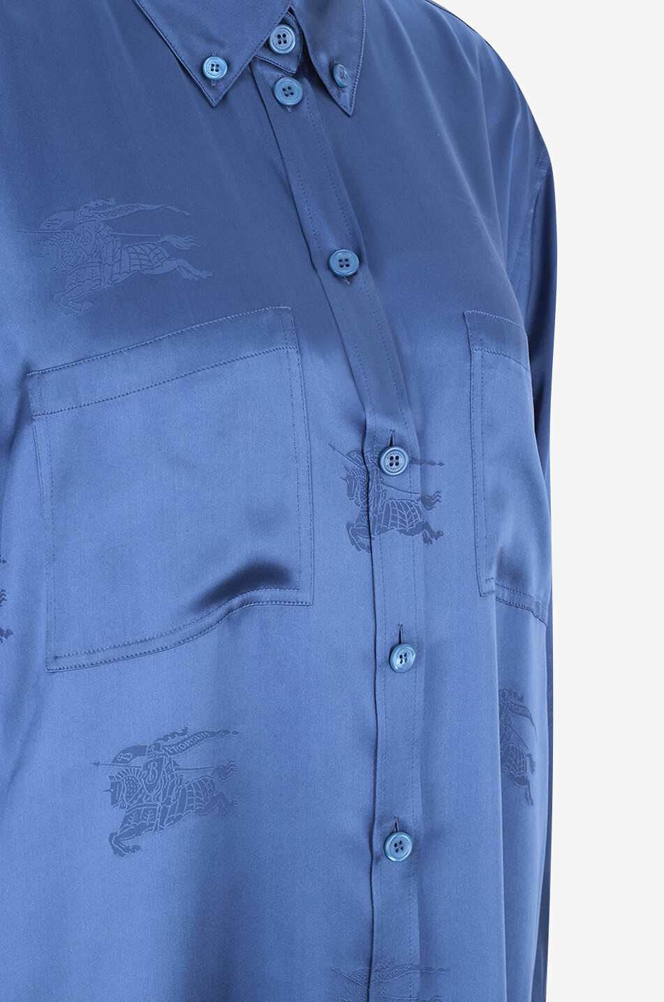 BURBERRY Chemise pyjama en jacquard de soie à col américain EKD Femme BLEU FONCE 3