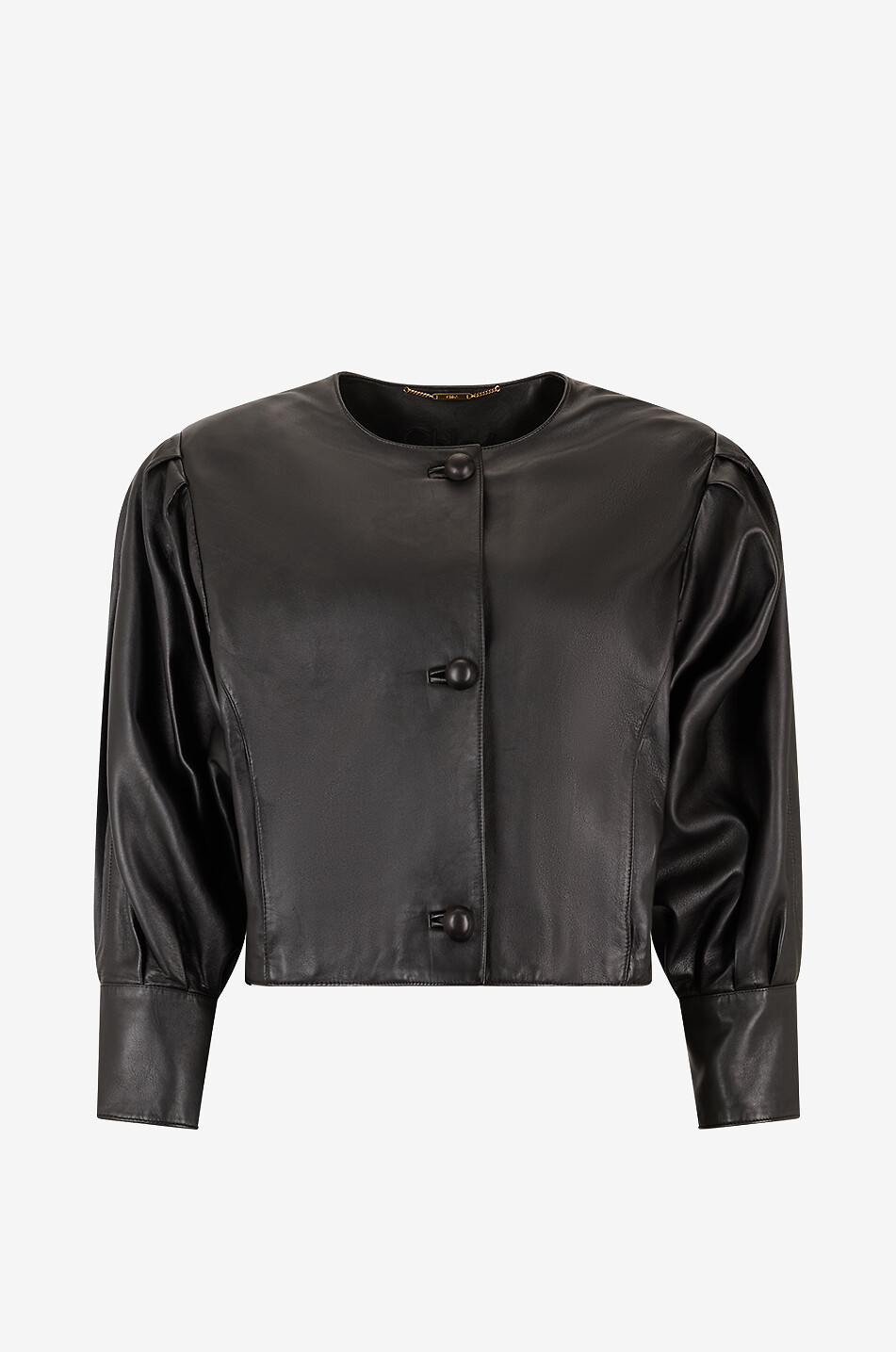 Blouson court en cuir à manches chauve-souris