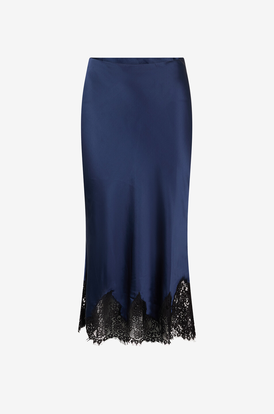 Carolina lace-trimmed satin midi skirt
