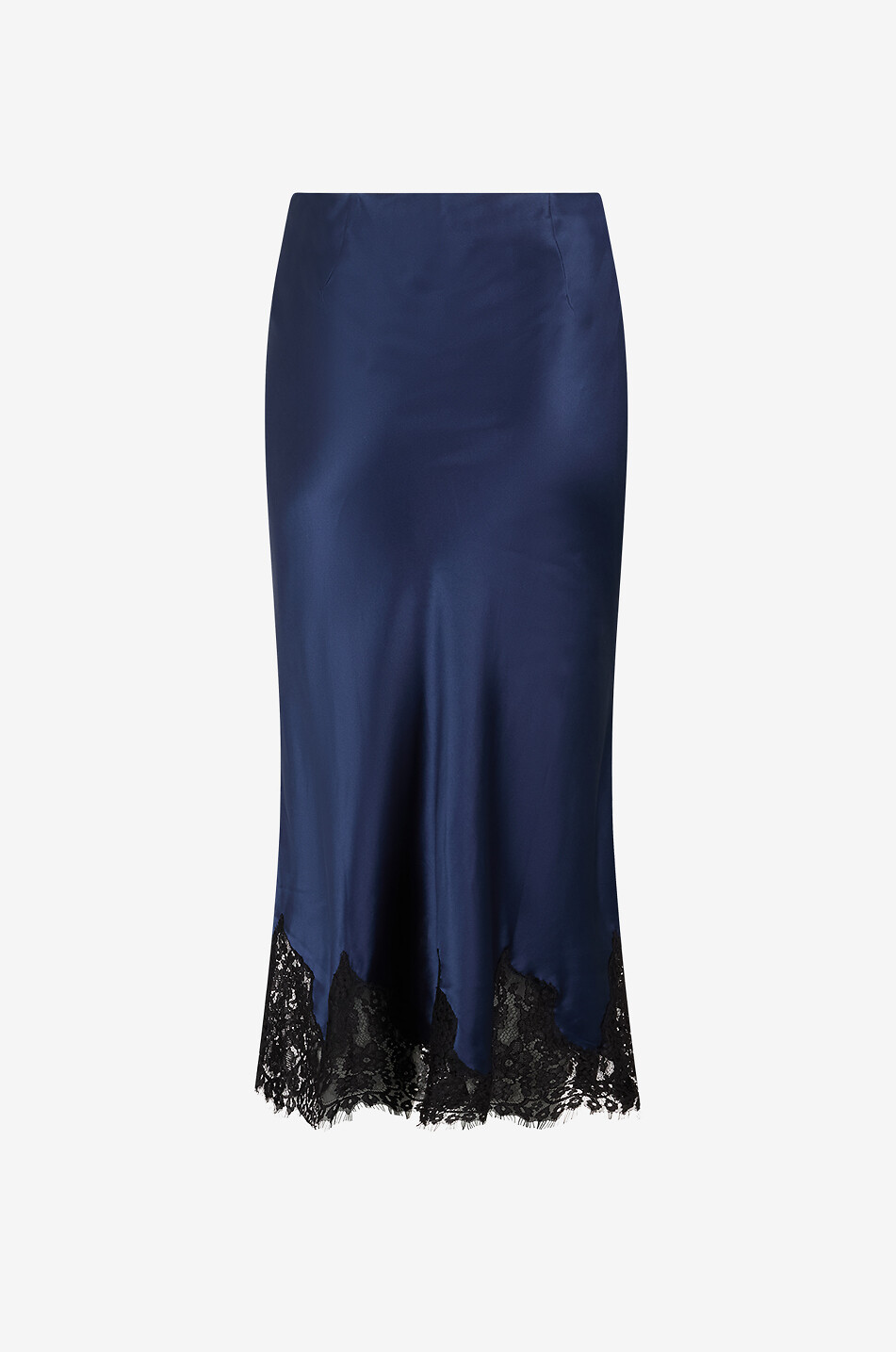 REFORMATION Carolina lace-trimmed satin midi skirt Women DARK BLUE 2