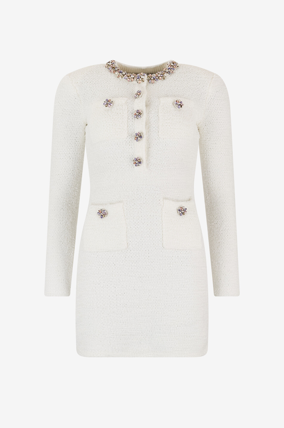 SELF PORTRAIT Crystal embellished bouclé knit fitted mini dress Women EGGSHELL 1