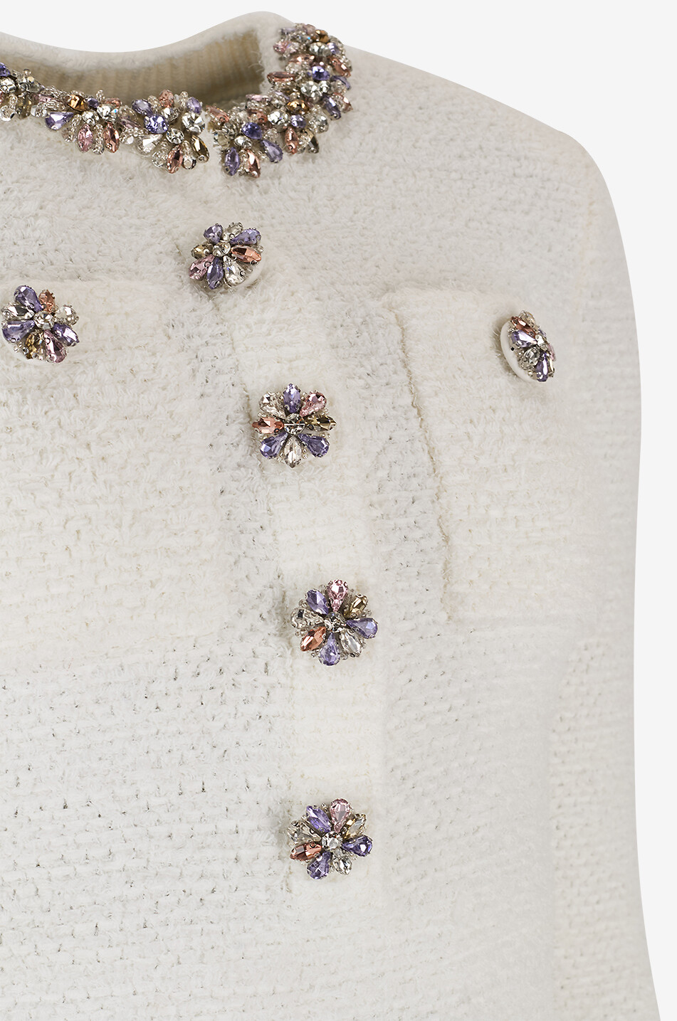 SELF PORTRAIT Crystal embellished bouclé knit fitted mini dress Women EGGSHELL 4