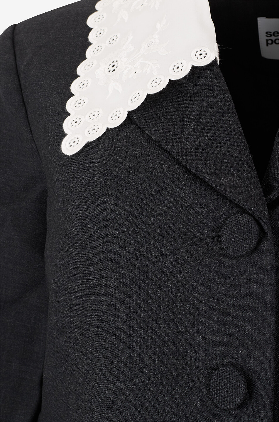 SELF PORTRAIT Cropped wool blazer with embroidered scallop collar Women GREY 4