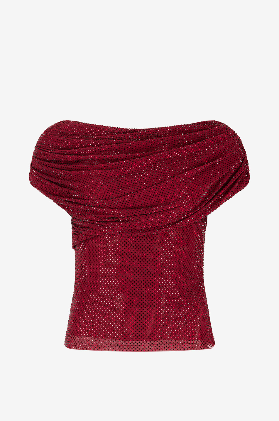 Top asymétrique drapé en jersey couvert de cristaux