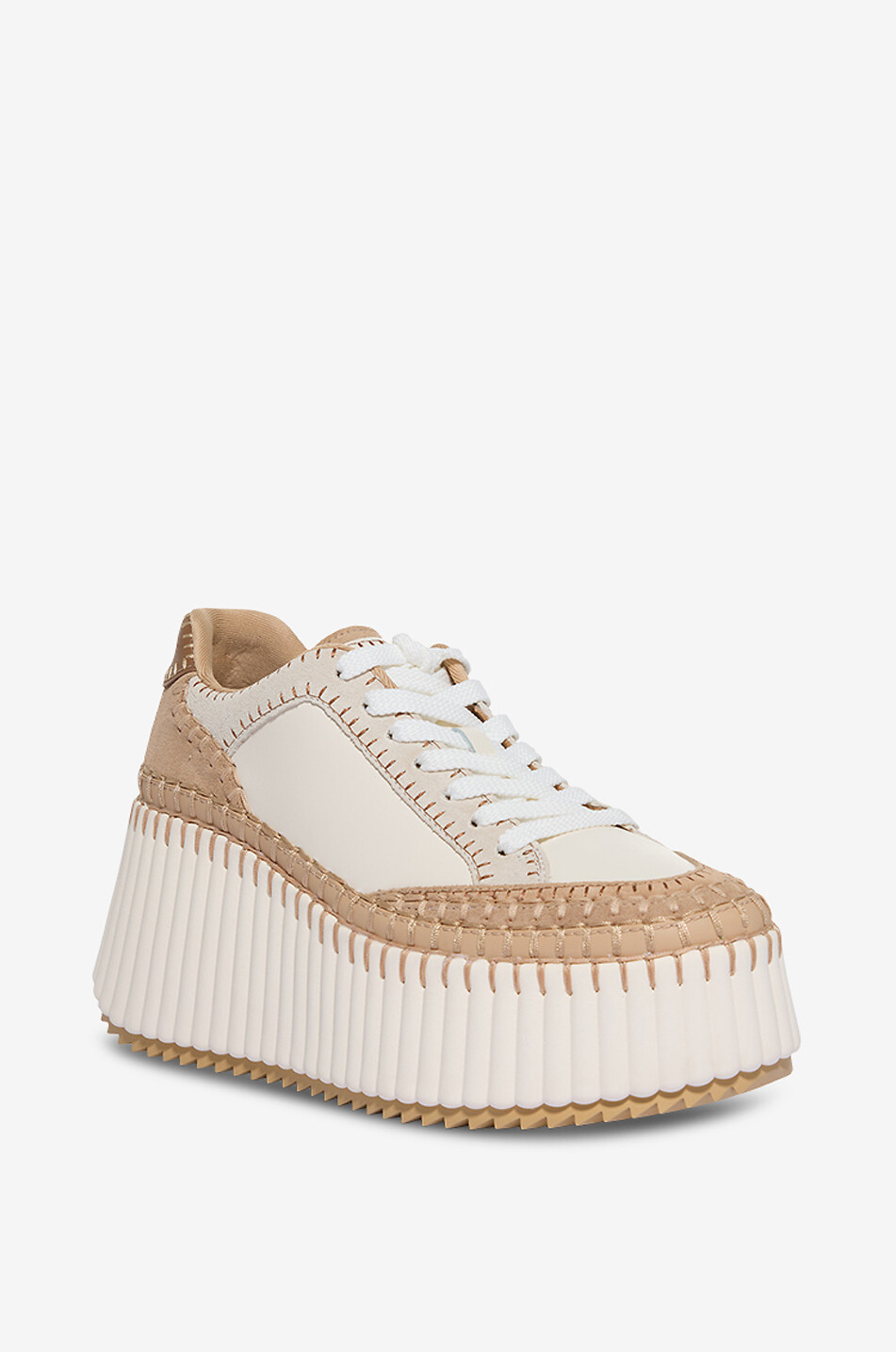 CHLOE Baskets compensées en cuir Nama Femme BLANC CASSE 1
