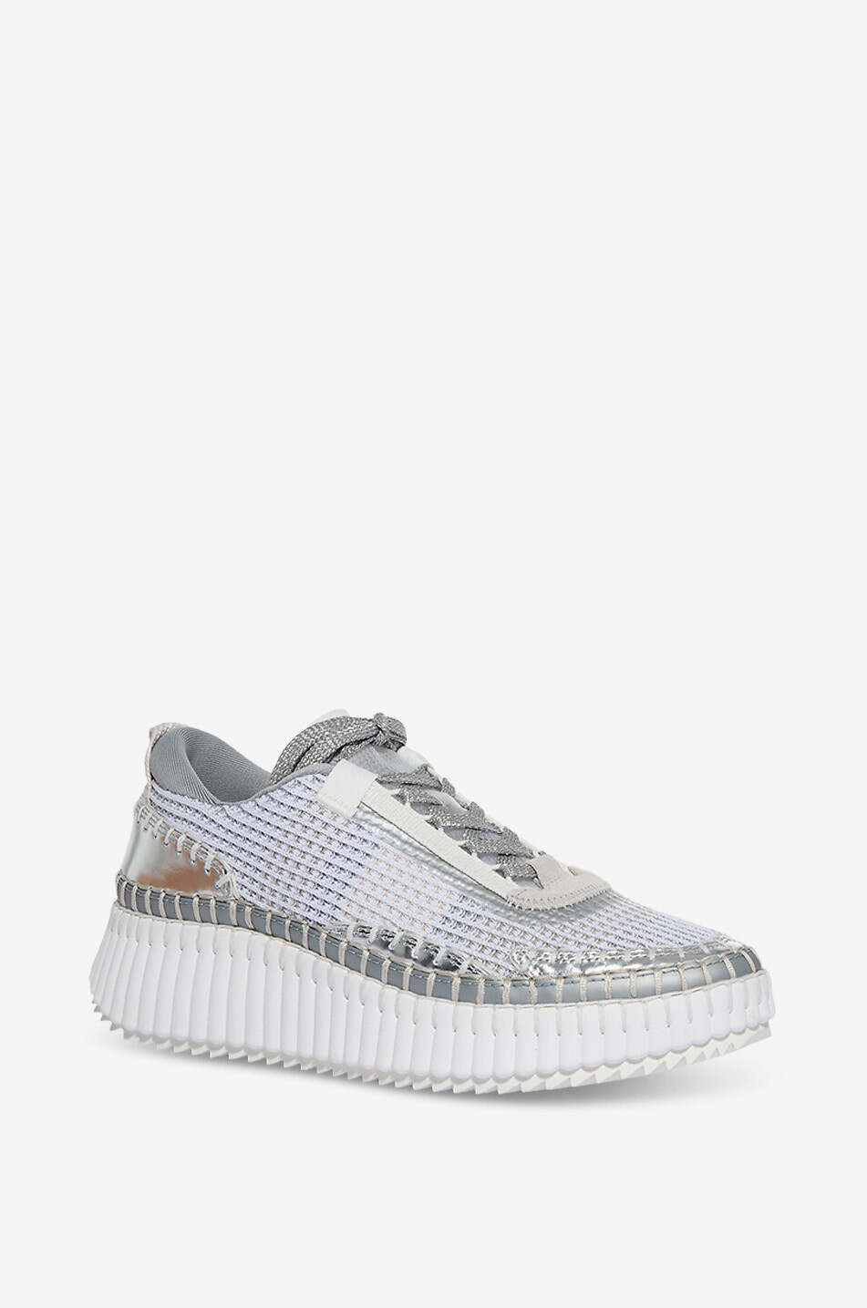 CHLOE Flache Keilsneakers aus Mesh und Metallic-Leder Nama Damen GRAU 1