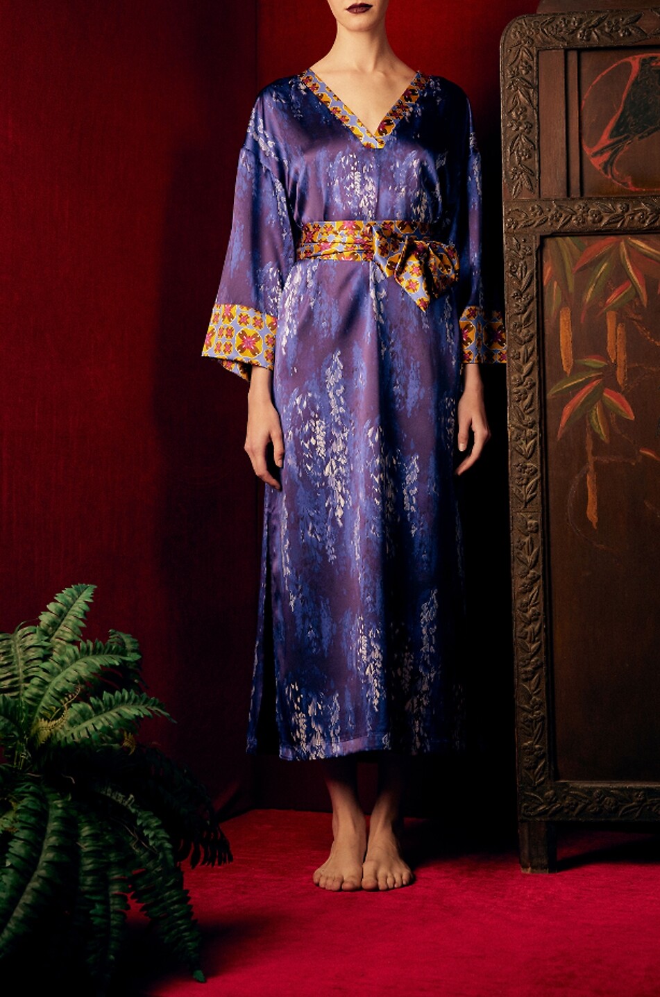 KARMA ON THE ROCKS Kimono long en satin imprimé à col v Kyoto Femme VIOLET 2