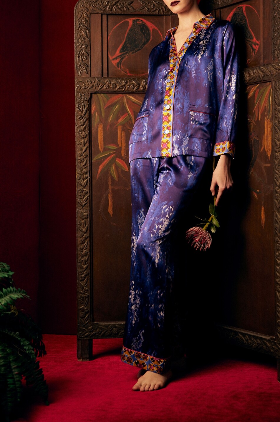 KARMA ON THE ROCKS Tokyo satin v-neck pyjamas Women PURPLE 2