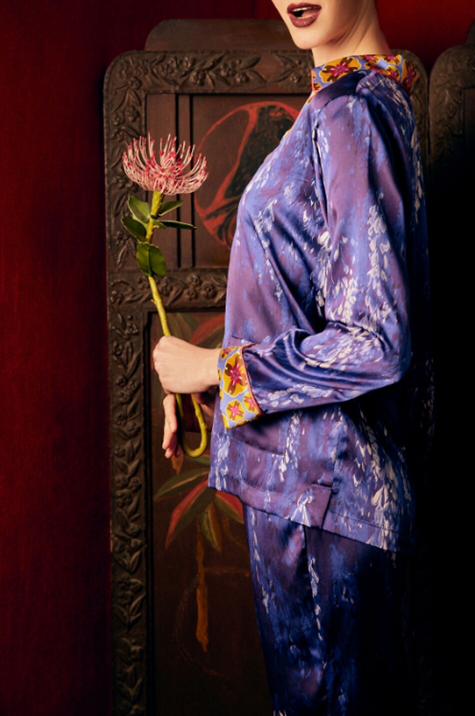 KARMA ON THE ROCKS Tokyo satin v-neck pyjamas Women PURPLE 3