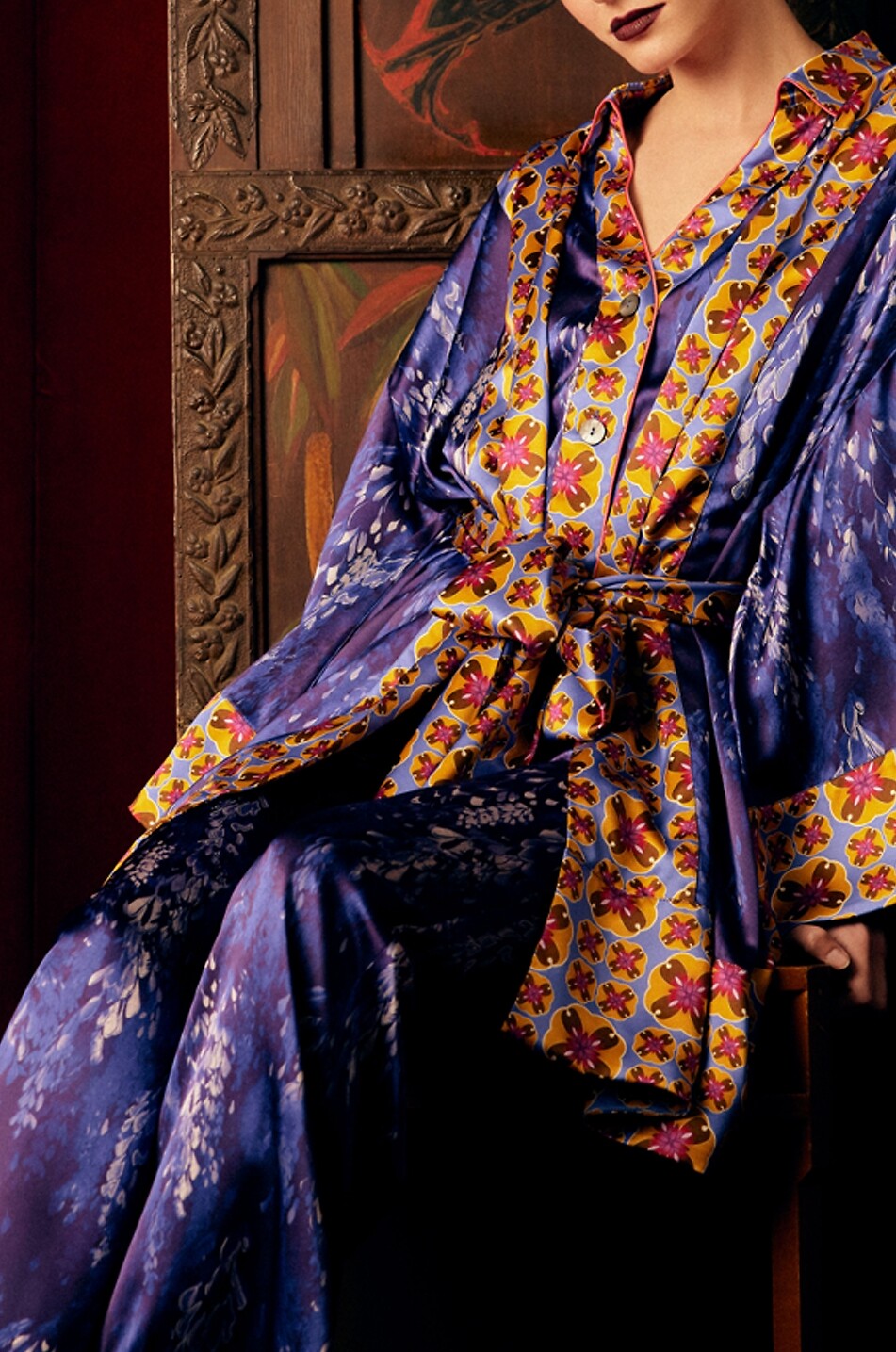 KARMA ON THE ROCKS Tokyo satin v-neck pyjamas Women PURPLE 4