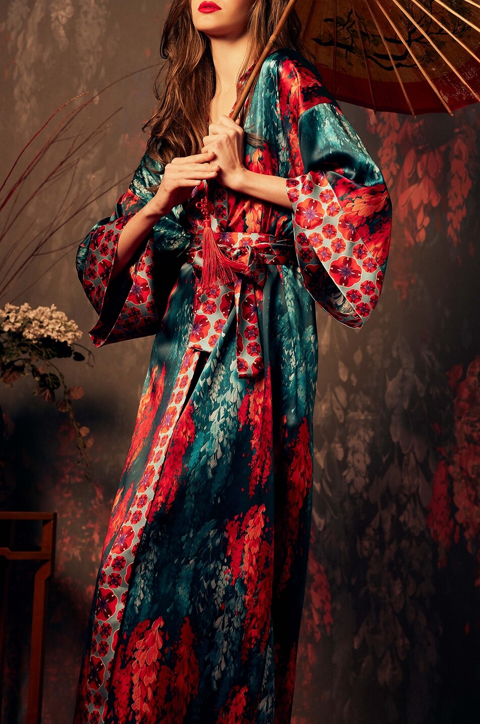 KARMA ON THE ROCKS Kimono long en satin de soie imprimé Nikko Fuji Femme MULTICOLORE 3