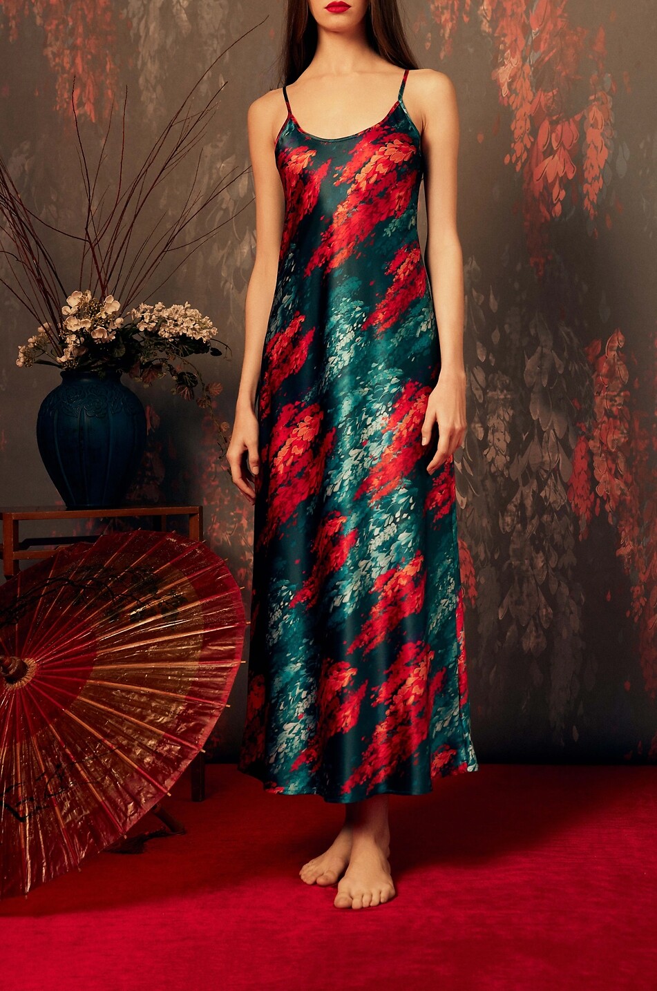 KARMA ON THE ROCKS Edo round-neck satin nightdress Women MULTI COLOURED 2