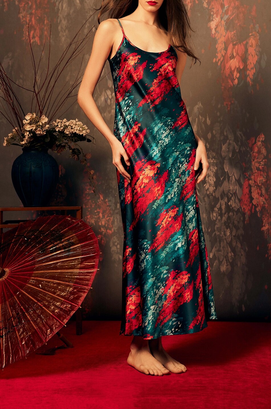 KARMA ON THE ROCKS Edo round-neck satin nightdress Women MULTI COLOURED 3