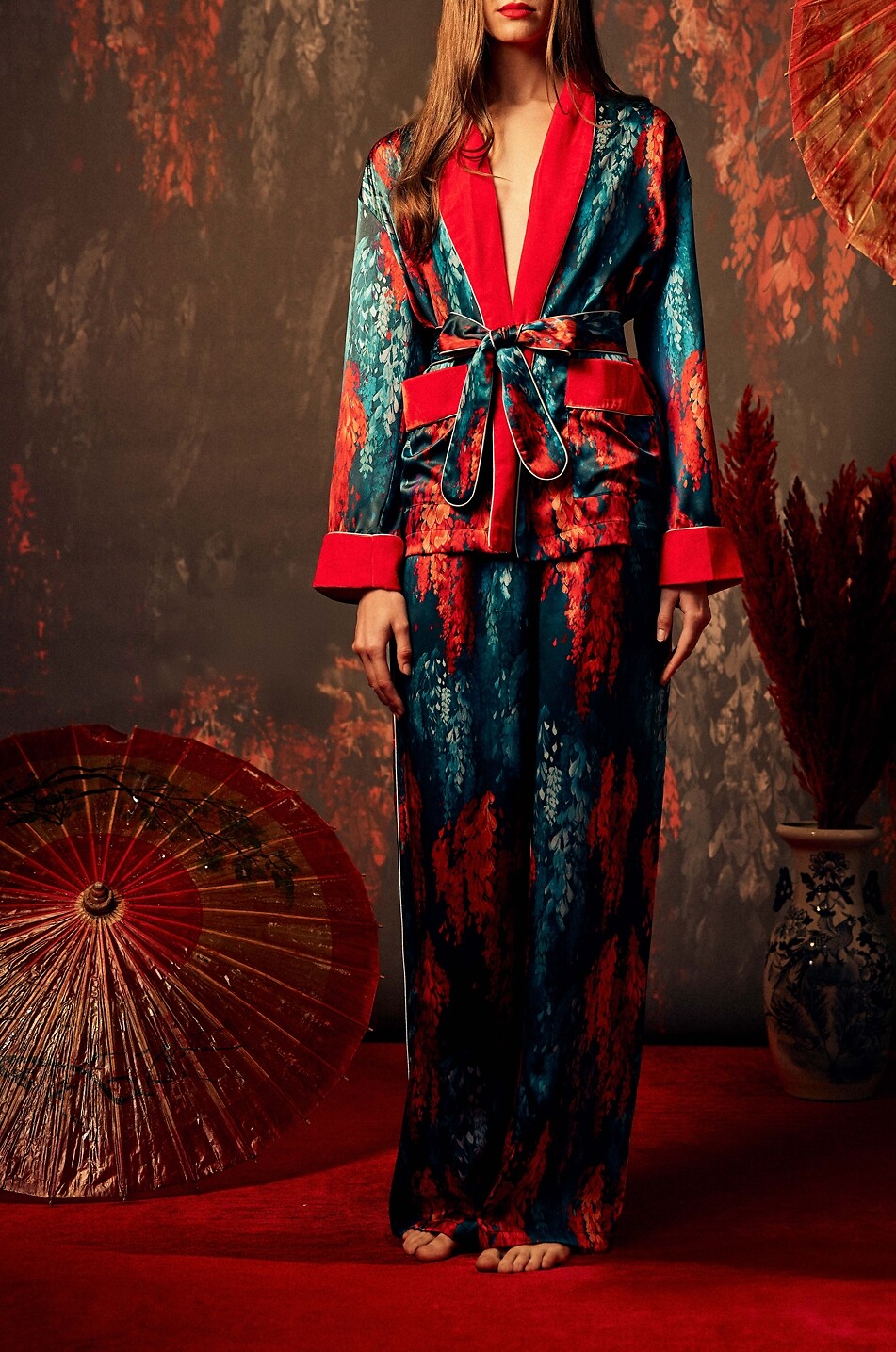 KARMA ON THE ROCKS Ari printed satin kimono pyjama set Women MULTI COLOURED 2