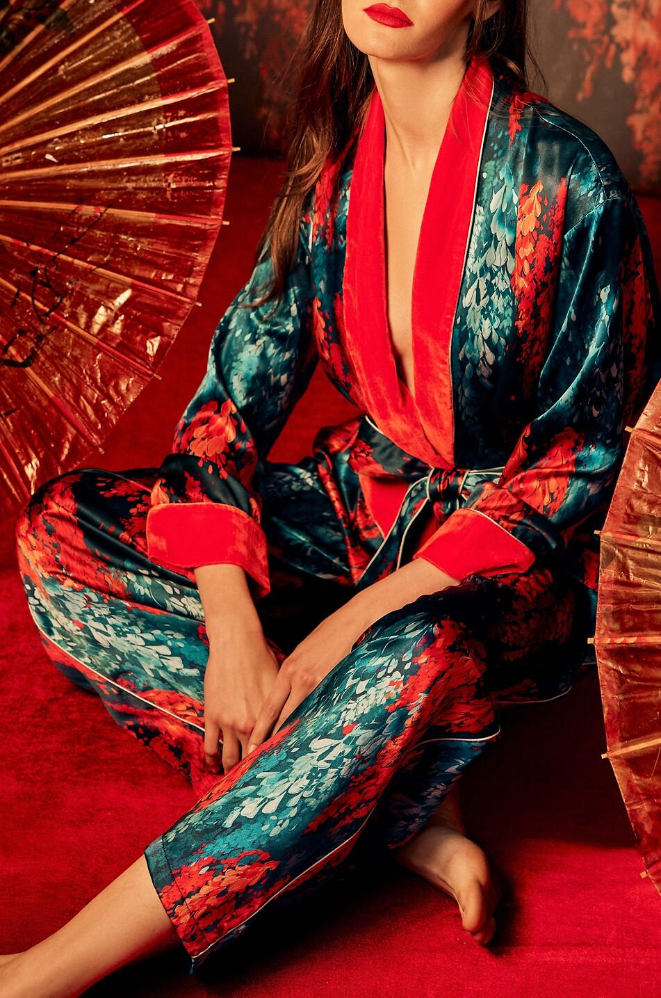 KARMA ON THE ROCKS Ari printed satin kimono pyjama set Women MULTI COLOURED 3