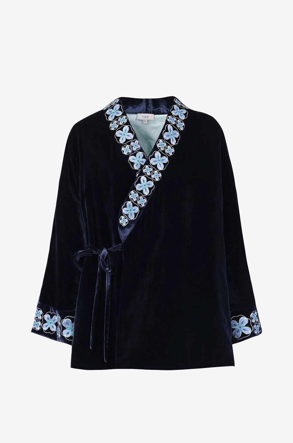KARMA ON THE ROCKS Hanten embroidered velvet short Japanese jacket Women DARK BLUE 1