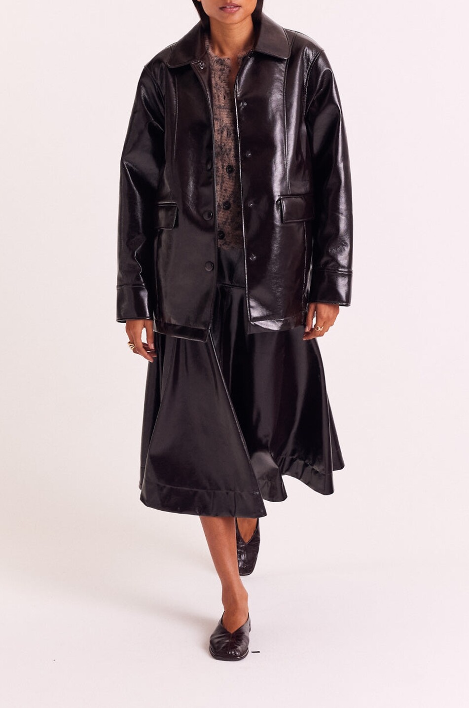 BALZAC PARIS Clothilde vinyl mid-length peter pan collar coat Women BROWN 2
