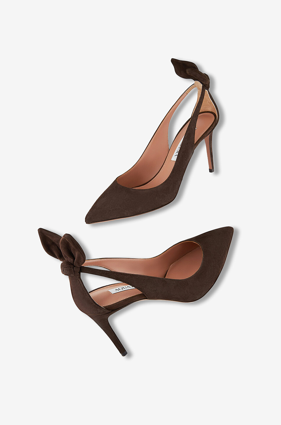AQUAZZURA Bow Tie 85 suede pumps Women DARK BROWN 4