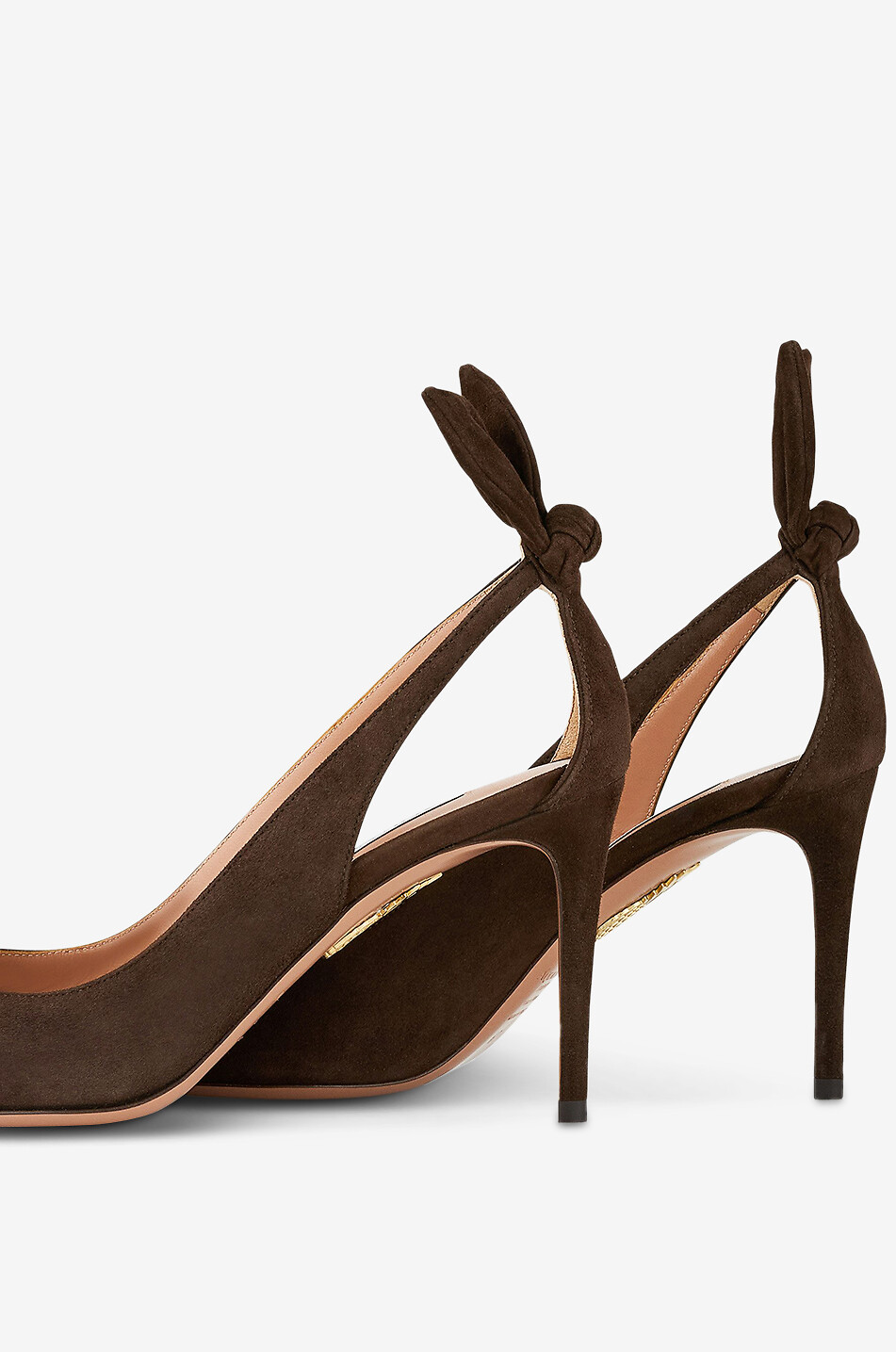 AQUAZZURA Bow Tie 85 suede pumps Women DARK BROWN 5